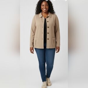 Appleseed’s Women’s 20W Beige Button Front Jacket Long Sleeve Casual Blazer